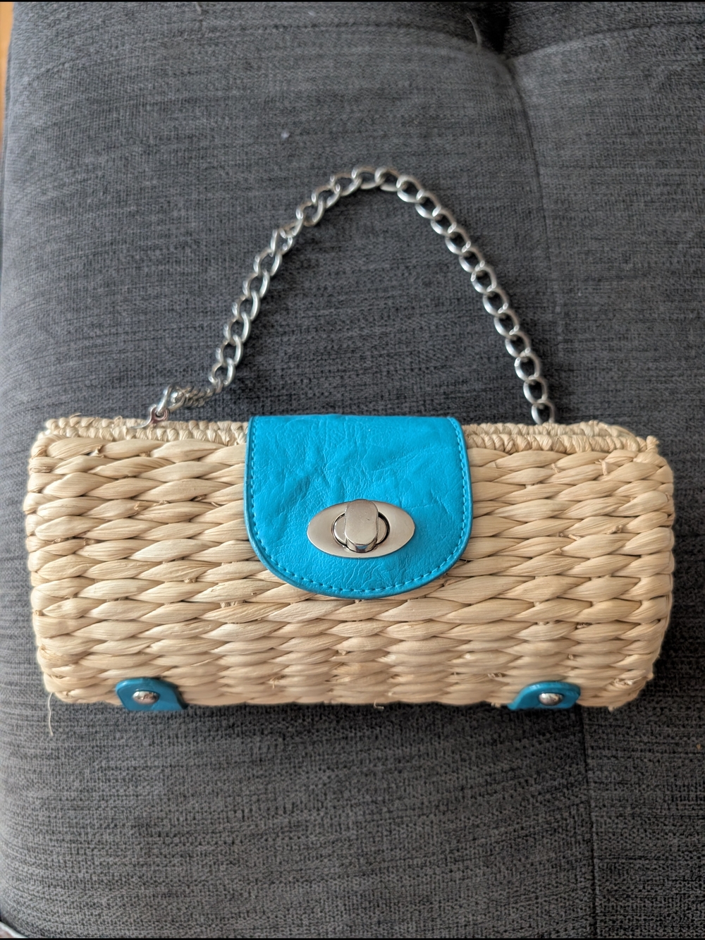Kelly & Katie Woven Straw Clutch with Turquoise Flap. NWT